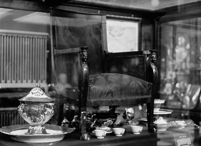 Framed Print : Armchair of the Marquis De Lafayette, In Smithsonian, 1913. Creator: Harris & Ewing. Armchair of the Marquis De Lafayette, In Smithsonian, 1913. Creator: Harris & Ewing