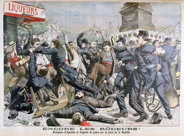 Armed criminals fighting with the police, Place de la Bastille, Paris, 1904