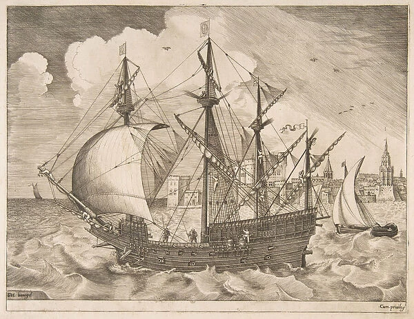 Armed Four-Master Putting Out to Sea from The Sailing Vessels, ca. 1555-56