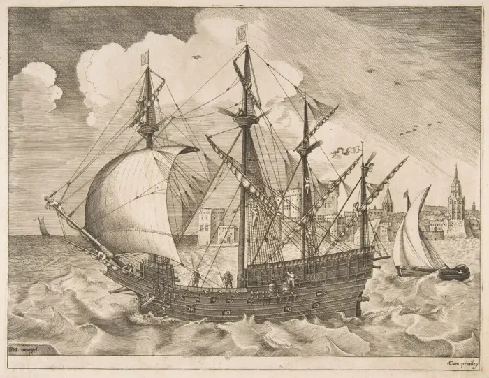 Framed Print : Armed Four-Master Putting Out to Sea from The Sailing Vessels, ca. 1555-56 Framed Print : Armed Four-Master Putting Out to Sea from The Sailing Vessels, ca. 1555-56
