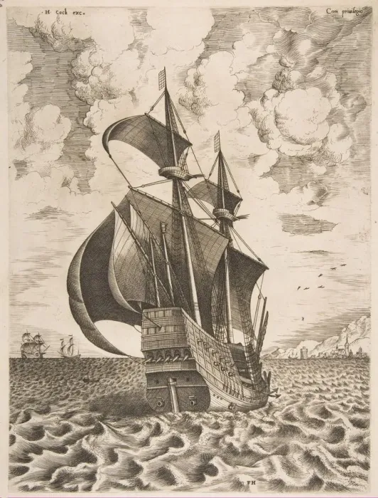 Framed Print : Armed Four-Master Sailing Towards a Port from The Sailing Vessels, 1561-65 Framed Print : Armed Four-Master Sailing Towards a Port from The Sailing Vessels, 1561-65