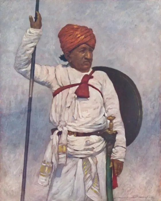 Framed Print : An Armed Retainer of the Bombay Chiefs, 1903. Artist: Mortimer L Menpes Framed Print : An Armed Retainer of the Bombay Chiefs, 1903. Artist: Mortimer L Menpes