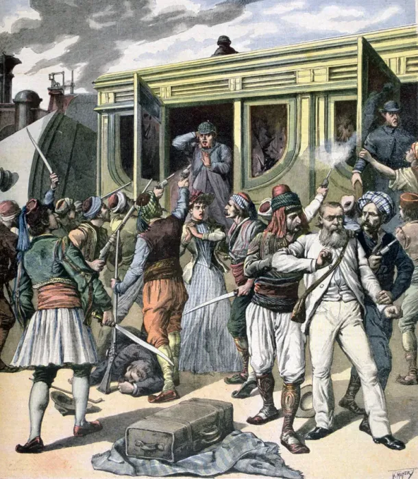 Framed Print : Armed robbery in the East, 1891. Artist: Henri Meyer Framed Print : Armed robbery in the East, 1891. Artist: Henri Meyer
