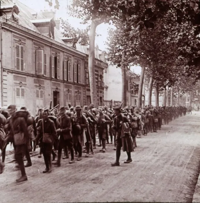 Framed Print : Armed troops, Chateau Thierry, France, c1914-c1918 Framed Print : Armed troops, Chateau Thierry, France, c1914-c1918