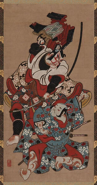 The armor-pulling scene from a Soga play, Edo period, 1615-1868. Creator: Unknown
