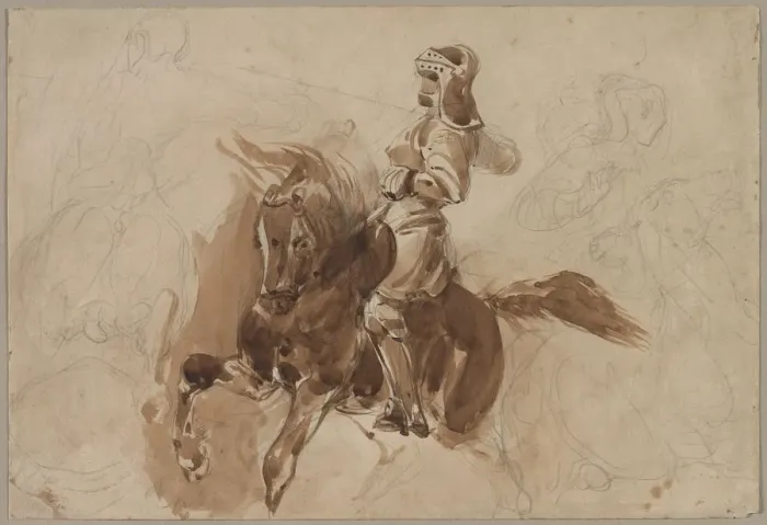 Framed Print : Armored Figure on Horseback (recto), c. 1828. Creator: Eugene Delacroix (French, 1798-1863) Framed Print : Armored Figure on Horseback (recto), c. 1828. Creator: Eugene Delacroix (French, 1798-1863)