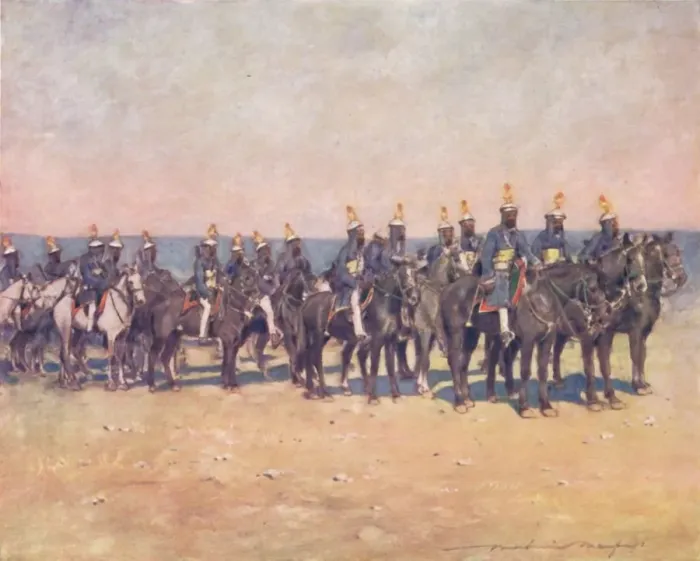 Framed Print : Armoured Horsemen of Kishengarh, 1903. Artist: Mortimer L Menpes Framed Print : Armoured Horsemen of Kishengarh, 1903. Artist: Mortimer L Menpes