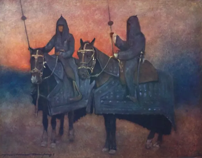 Framed Print : Armoured Horses, 1903. Artist: Mortimer L Menpes Framed Print : Armoured Horses, 1903. Artist: Mortimer L Menpes