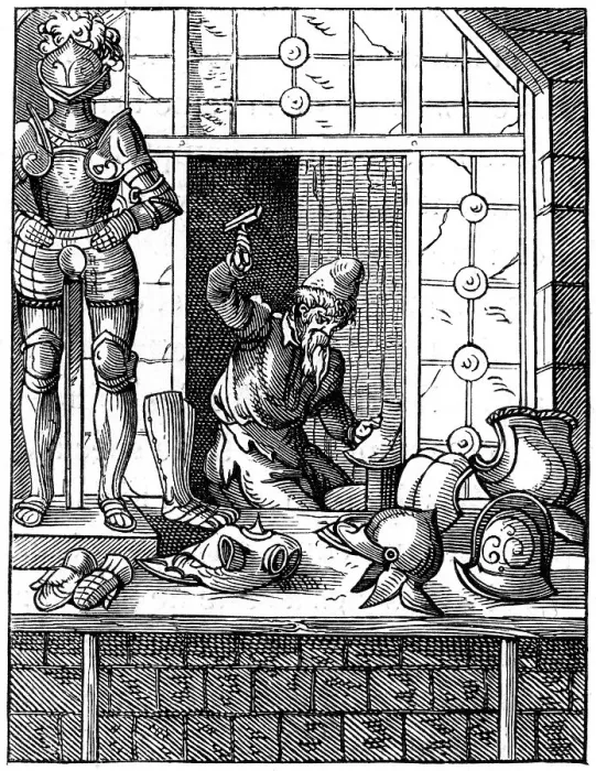 Framed Print : Armourer, 16th century (1849). Artist: Jost Amman Framed Print : Armourer, 16th century (1849). Artist: Jost Amman