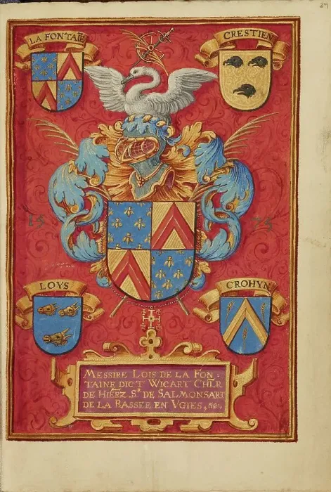 Framed Print : Arms of Lois de la Fontaine; Crohin-La Fontaine Hours, (about 1480-1485?). Creator: Unknown Framed Print : Arms of Lois de la Fontaine; Crohin-La Fontaine Hours, (about 1480-1485?). Creator: Unknown