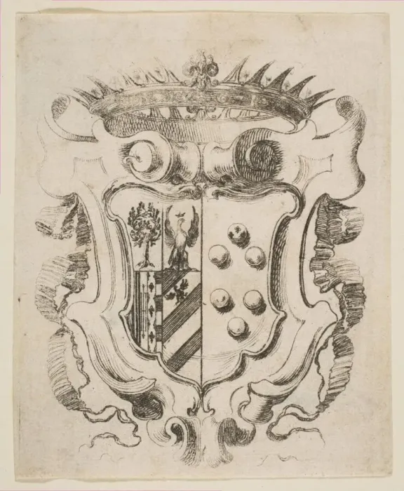 Framed Print : Arms of the Medici with Della Rovere, 1637. Creator: Stefano della Bella Framed Print : Arms of the Medici with Della Rovere, 1637. Creator: Stefano della Bella