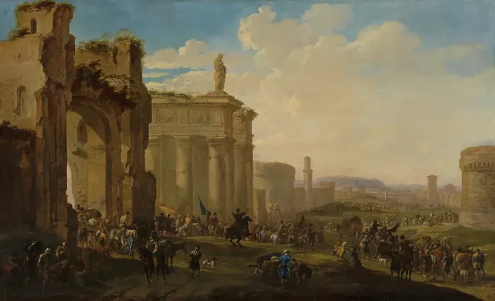 Framed Print : Army Advancing among Roman Ruins. Creator: Jacob van der Ulft Framed Print : Army Advancing among Roman Ruins. Creator: Jacob van der Ulft