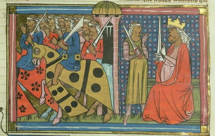 Framed Print : Army of Al-Adil I leaving Cairo (From Li rommans de Godefroy de Buillon et de Salehadin'), 1337. Creator: Maître de Fauvel (active 1314-1340). Army of Al-Adil I leaving Cairo (From Li rommans de Godefroy de Buillon et de Salehadin') Framed Print : Army of Al-Adil I leaving Cairo (From Li rommans de Godefroy de Buillon et de Salehadin'), 1337. Creator: Maître de Fauvel (active 1314-1340). Army of Al-Adil I leaving Cairo (From Li rommans de Godefroy de Buillon et de Salehadin')