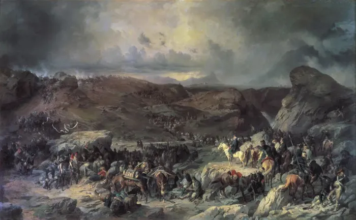 Framed Print : Army of Alexander Suvorov crossing the St Gotthard Pass, September 1799 (19th century). Artist: Alexander von Kotzebue Framed Print : Army of Alexander Suvorov crossing the St Gotthard Pass, September 1799 (19th century). Artist: Alexander von Kotzebue