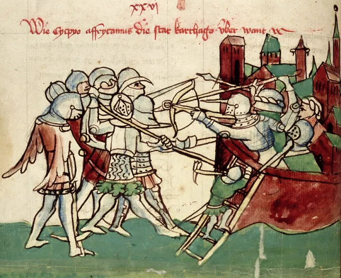 Framed Print : Army attacking a besieged town, 15th century. Creator: Unknown Framed Print : Army attacking a besieged town, 15th century. Creator: Unknown