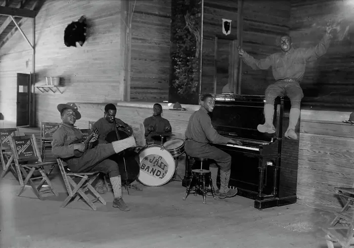 Framed Print : US Army Jazz Band, Camp Upton, 27 May 1918. Creator: Bain News Service Framed Print : US Army Jazz Band, Camp Upton, 27 May 1918. Creator: Bain News Service