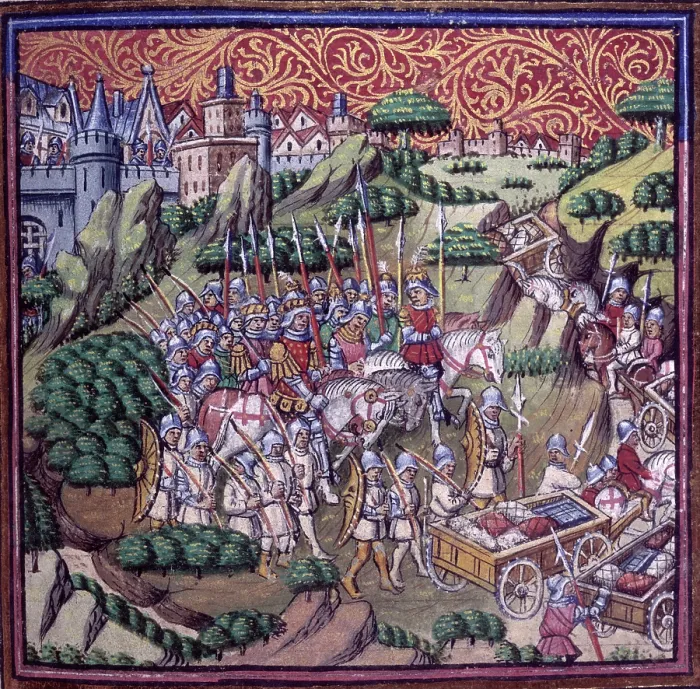 Framed Print : The army of the King of Sicily, riding away from a city, c1500. Creator: Unknown Framed Print : The army of the King of Sicily, riding away from a city, c1500. Creator: Unknown
