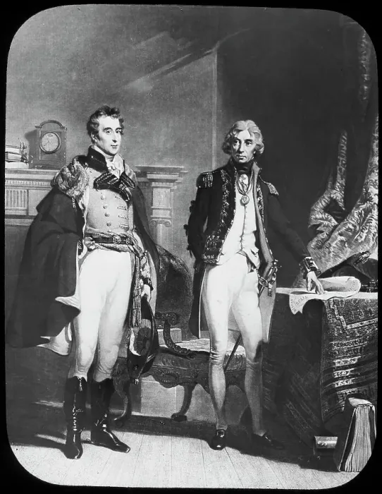Framed Print : The Army and Navy, Wellington and Nelson, c1805. Artist: Newton & Co Framed Print : The Army and Navy, Wellington and Nelson, c1805. Artist: Newton & Co