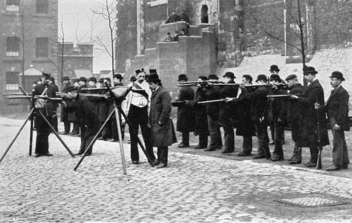 Framed Print : Army reserve men at musketry drill at the Tower of London, 1896. Artist: W Gregory Framed Print : Army reserve men at musketry drill at the Tower of London, 1896. Artist: W Gregory
