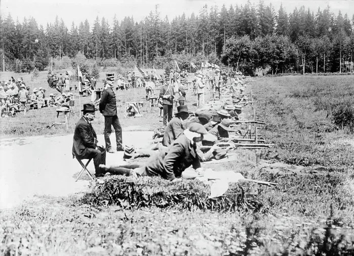 Framed Print : Army rifle shooting, Olympic games, 1912. Creator: Bain News Service Framed Print : Army rifle shooting, Olympic games, 1912. Creator: Bain News Service