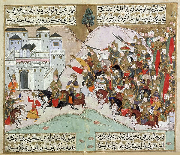The Army of Shah Ramin Attacking the Iron Fortress... 1593-1594 / 1002 A.H.. Creator: Unknown
