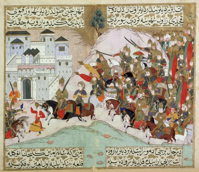 Framed Print : The Army of Shah Ramin Attacking the Iron Fortress... 1593-1594 / 1002 A.H.. Creator: Unknown Framed Print : The Army of Shah Ramin Attacking the Iron Fortress... 1593-1594 / 1002 A.H.. Creator: Unknown