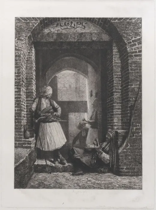 Framed Print : Arnaut Guardhouse in Cairo, 1868. 1868. Creator: Paul Adolphe Rajon Framed Print : Arnaut Guardhouse in Cairo, 1868. 1868. Creator: Paul Adolphe Rajon