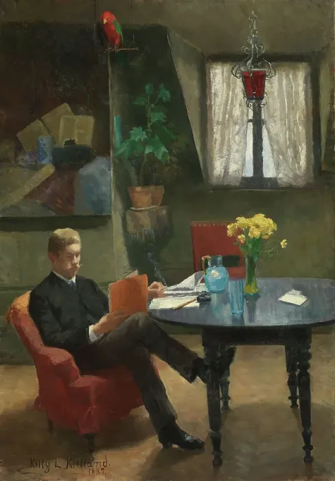 Framed Print : Arne Garborg visiting the Artist's Studio in Paris, 1887. Creator: Kitty Lange Kielland Framed Print : Arne Garborg visiting the Artist's Studio in Paris, 1887. Creator: Kitty Lange Kielland