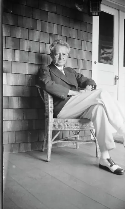 Framed Print : Arnold Genthe seated in a chair on a porch, between 1911 and 1942. Creator: Arnold Genthe Framed Print : Arnold Genthe seated in a chair on a porch, between 1911 and 1942. Creator: Arnold Genthe