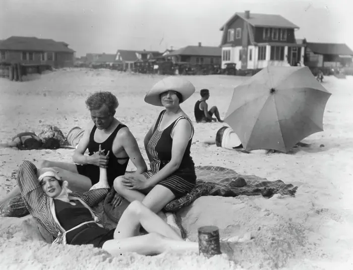 Framed Print : Arnold Genthe with two women friends in Long Beach, New York, between 1911 and 1942. Creator: Arnold Genthe Framed Print : Arnold Genthe with two women friends in Long Beach, New York, between 1911 and 1942. Creator: Arnold Genthe