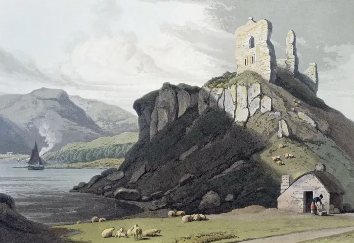 Framed Print : Aros Castle, Isle of Mull, Scotland, 1818. Artist: William Daniell Framed Print : Aros Castle, Isle of Mull, Scotland, 1818. Artist: William Daniell