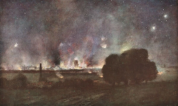 Arras; Arras en feu (nuit 5 au 6 juillet 1915) Vue prise de Maroeuil, 1915 (1924). Creator: Unknown