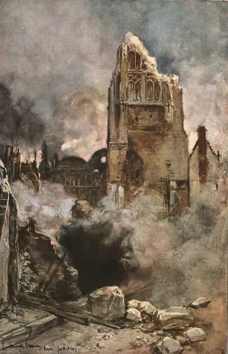 Framed Print : Arras; Bombardement du Beffroi, 1915 (1924). Creator: Francois Flameng Framed Print : Arras; Bombardement du Beffroi, 1915 (1924). Creator: Francois Flameng