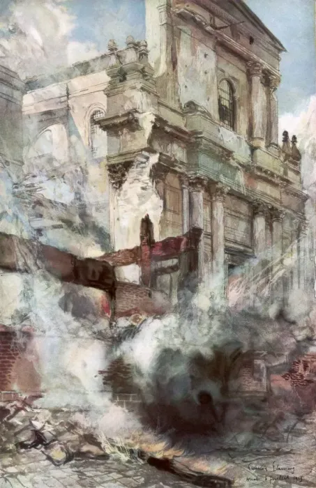 Framed Print : Arras Cathedral on Fire, France, 6 July 1915, (1926). Artist: Francois Flameng Framed Print : Arras Cathedral on Fire, France, 6 July 1915, (1926). Artist: Francois Flameng
