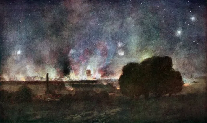 Framed Print : Arras on Fire at at Night, France, 5-6 July 1915, (1926). Artist: Francois Flameng Framed Print : Arras on Fire at at Night, France, 5-6 July 1915, (1926). Artist: Francois Flameng