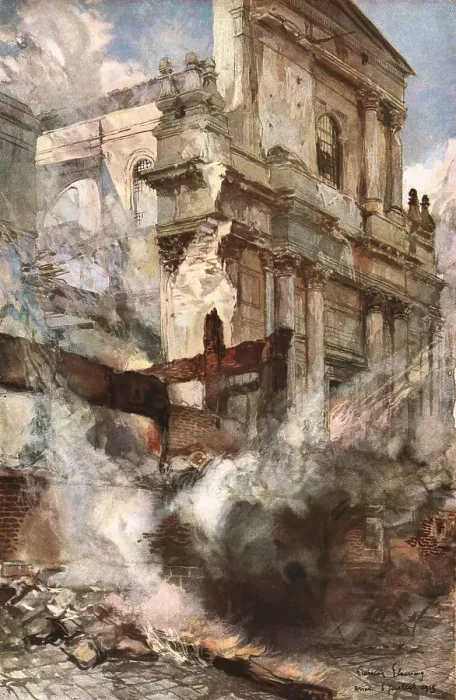 Framed Print : Arras; Incendie de la Cathedrale d'Arras, 1915 (1924). Creator: Francois Flameng Framed Print : Arras; Incendie de la Cathedrale d'Arras, 1915 (1924). Creator: Francois Flameng