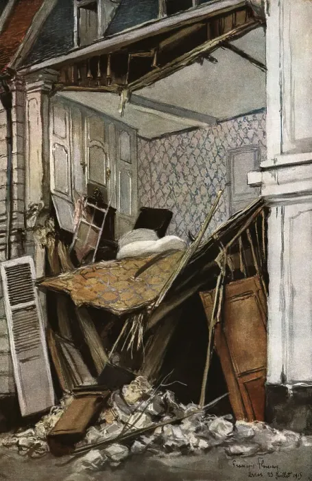 Framed Print : Arras; Maison eventree dans une rue d'Arras, 1915 (1924). Creator: Francois Flameng Framed Print : Arras; Maison eventree dans une rue d'Arras, 1915 (1924). Creator: Francois Flameng
