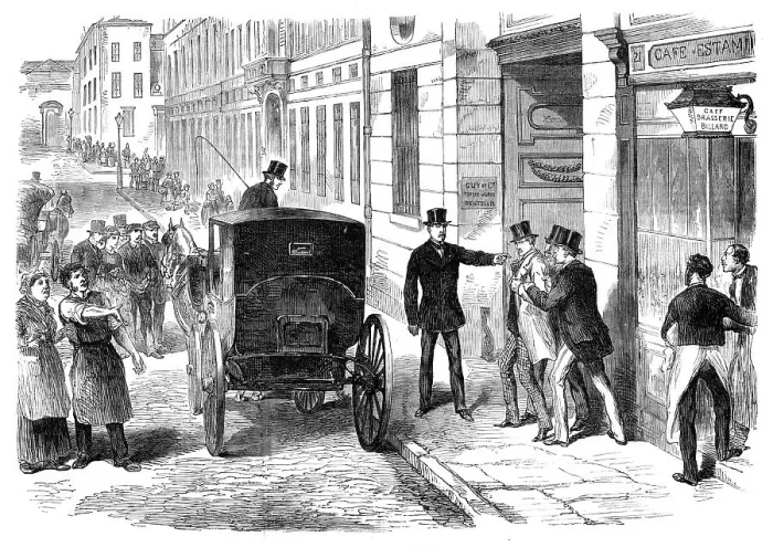 Framed Print : Arrest of Beaury for the assassination plot in Paris, 1870. Creator: Unknown