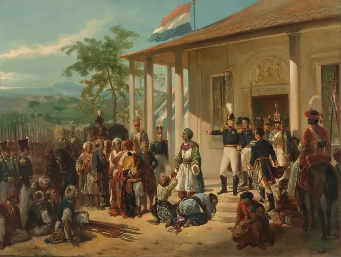 Framed Print : The Arrest of Diepo Negoro by Lieutenant-General Baron De Kock, c.1830-c.1835. Creator: Nicolaas Pieneman Framed Print : The Arrest of Diepo Negoro by Lieutenant-General Baron De Kock, c.1830-c.1835. Creator: Nicolaas Pieneman