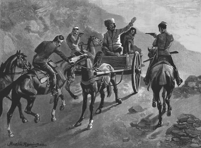 Framed Print : Arrest of a Half Breed Whisky Smuggler by Canadian Mounted Police, 1890. Creator: Unknown Framed Print : Arrest of a Half Breed Whisky Smuggler by Canadian Mounted Police, 1890. Creator: Unknown