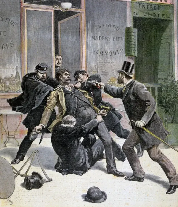 Framed Print : The Arrest of Ravachol, 1892. Artist: Francois Claudius Koeningstein Framed Print : The Arrest of Ravachol, 1892. Artist: Francois Claudius Koeningstein