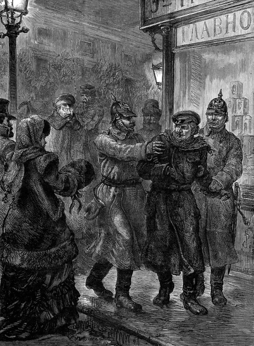 Framed Print : Arrest of a suspected nihilist at St. Petersburg, 1880. Creator: Unknown Framed Print : Arrest of a suspected nihilist at St. Petersburg, 1880. Creator: Unknown
