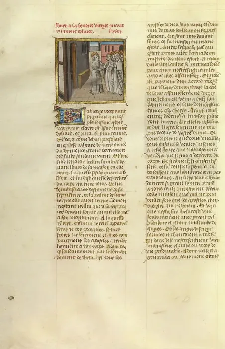 Framed Print : The Arrival of an Apostle at the House of Mary; Miroir Historial, about 1475. Creator: Unknown Framed Print : The Arrival of an Apostle at the House of Mary; Miroir Historial, about 1475. Creator: Unknown