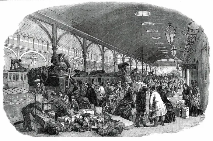 Framed Print : Arrival of Christmas Train, Eastern Counties Railway - drawn by Duncan, 1850. Creator: Unknown Framed Print : Arrival of Christmas Train, Eastern Counties Railway - drawn by Duncan, 1850. Creator: Unknown