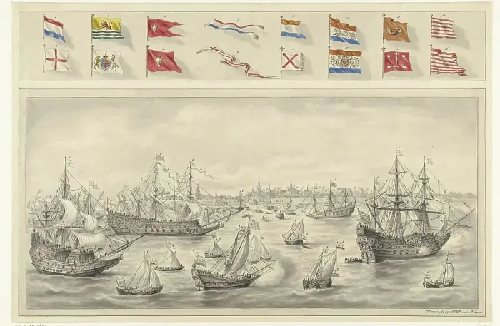 Framed Print : Arrival of the Earl of Leicester at Flushing, 1585, (1879). Creator: Pieter van Looy Framed Print : Arrival of the Earl of Leicester at Flushing, 1585, (1879). Creator: Pieter van Looy