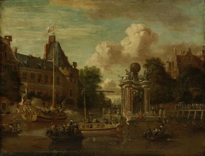 Framed Print : The arrival of the embassy of Muscovy in Amsterdam on August 1697, um 1700. Artist: Storck, Abraham (1635-1710) Framed Print : The arrival of the embassy of Muscovy in Amsterdam on August 1697, um 1700. Artist: Storck, Abraham (1635-1710)