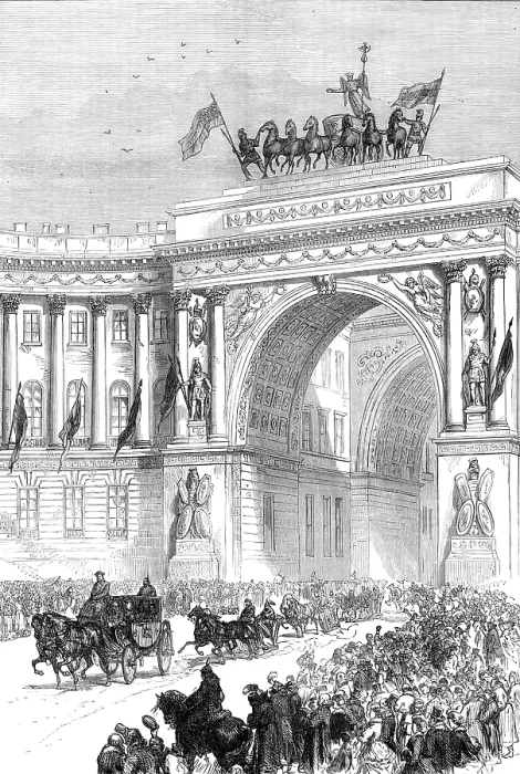 Framed Print : Arrival of the Emperor of Austria at St. Petersburg, from a sketch by our special artist, 1874. Creator: Unknown Framed Print : Arrival of the Emperor of Austria at St. Petersburg, from a sketch by our special artist, 1874. Creator: Unknown