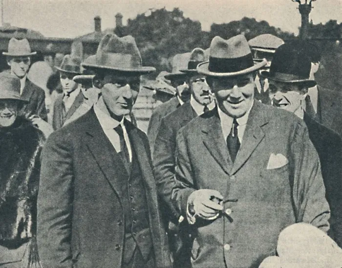 Framed Print : Arrival in England. Captain Cecil Foster and his chief officer Gravesend, August, 1923, (1936) Framed Print : Arrival in England. Captain Cecil Foster and his chief officer Gravesend, August, 1923, (1936)