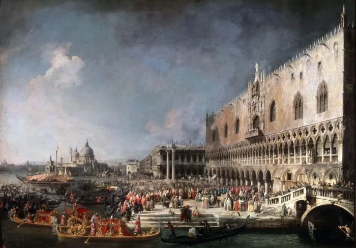 Framed Print : Arrival of the French Ambassador in Venice, 1725-1726. Artist: Canaletto Framed Print : Arrival of the French Ambassador in Venice, 1725-1726. Artist: Canaletto