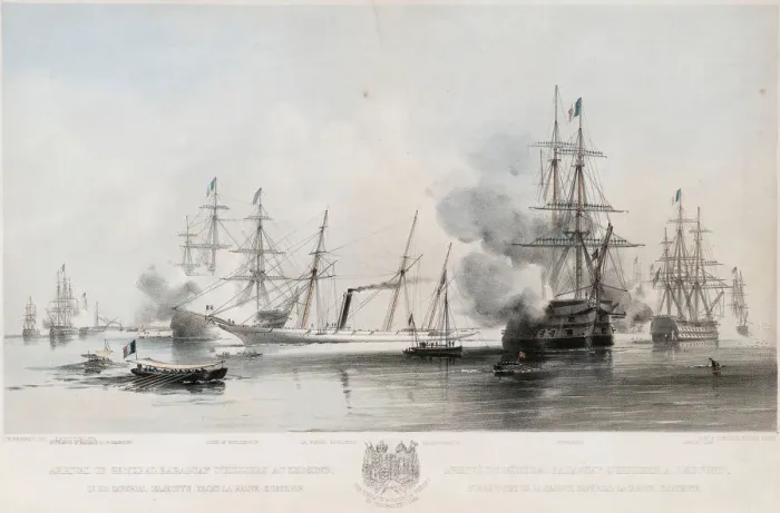Framed Print : Arrival of General Baraguay D Hilliers at Grengam, 1854. Artist: Brierly, Oswald Walters (1817-1894) Framed Print : Arrival of General Baraguay D Hilliers at Grengam, 1854. Artist: Brierly, Oswald Walters (1817-1894)
